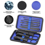 Glamne Manicure Set Nail Clippers Kit Professional Stainless Steel Nail Care Tools with Leather Travel Case 10 in 1 Blue