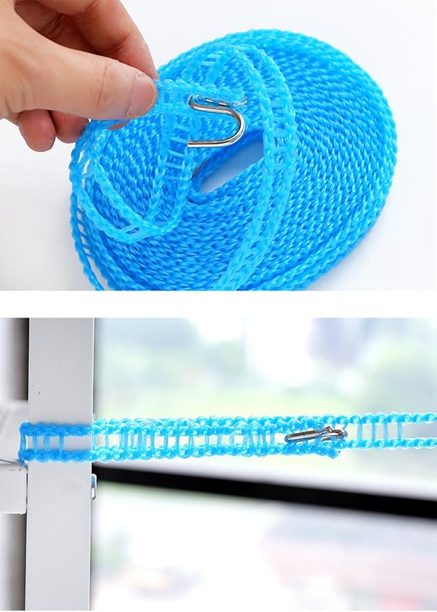 2 Pack Nylon Clothesline Windproof Clothes Drying Rope Travel Clothes Line Portable Laundry Line Hanger Rope for Indoor Outdoor Camping Home Hotel Random Color (Pack of 2 Clothesline(3m & 5m))