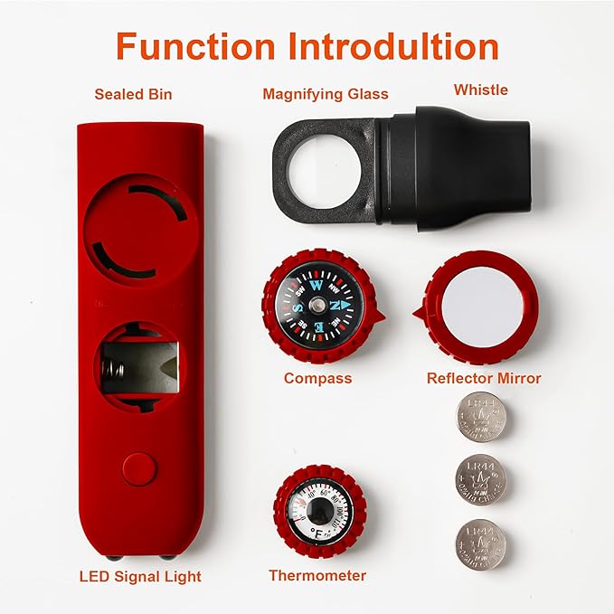 Emergency Survival Safety Whistle，Whistle for Kids with Lanyard,Compass,Thermometer,Ideal for Kayaking, Boating, Hiking, Camping, Climbing
