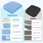 TranquilRelax XLarge Seat Cushion, Memory Foam Cushion for Long Sitting Hours on Office Chair, Home & Car, Non-Slip Chair Pad for Relieving Back & Sciatica & Hip & Coccyx Pain (Light Blue)