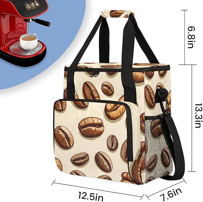 Coffee Maker Travel Bag Compatible with Keurig K-Mini or K-Mini Plus, Single Serve Coffee Brewer Carrying Case with Multiple Pockets for K-Cup Pods, Storage Bag With Shoulder Strap(Bag Only)