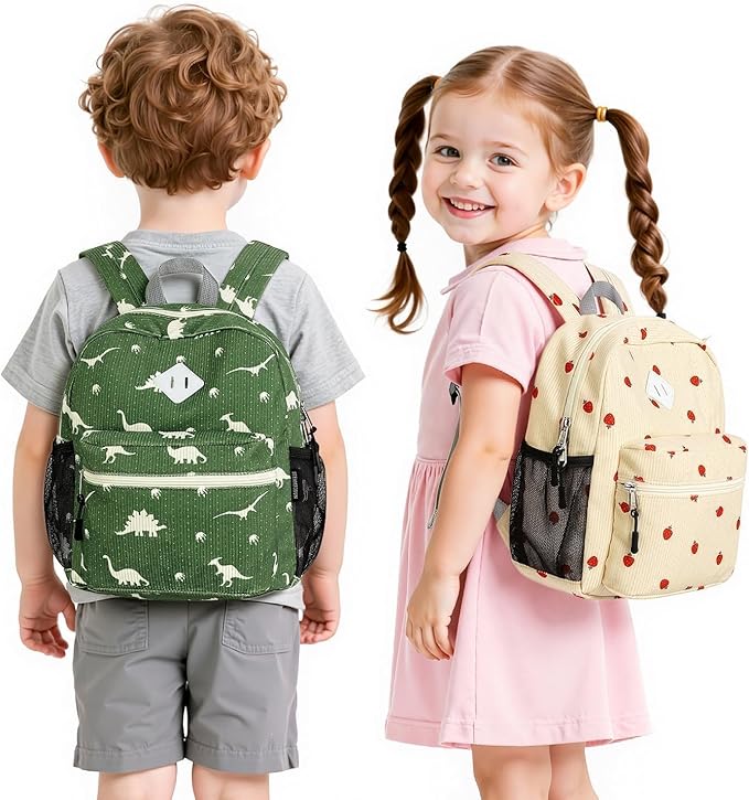 STEAMEDBUN Corduroy Toddler Backpack for Boys Girls 2-4, Kids Preschool Backpack for Kindergarten - Dinosaur