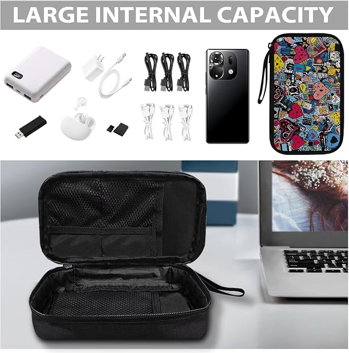 Love Heart Print Electronic Organizer, Travel Cable Organizer, Portable Waterproof Pouch, Electronic Accessories Storage Case for Cable, Cord, Charger, Phone, Earphone