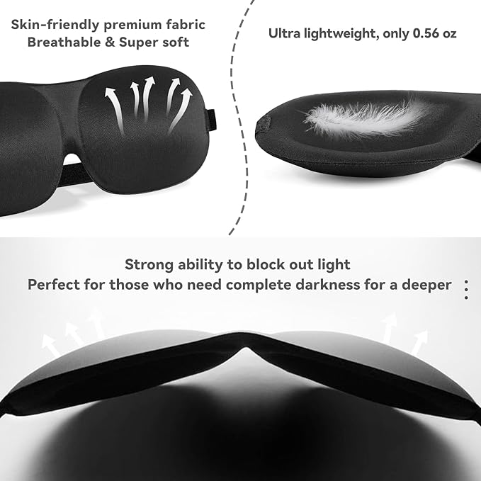 4 Pack Sleep Mask for Women and Men Adjustable Blackout 3D Eye Masks for Sleep, Blindfold with Storage Bag and Earplug for Travel Nap and Night (Black, Purple, Blue, Gray)