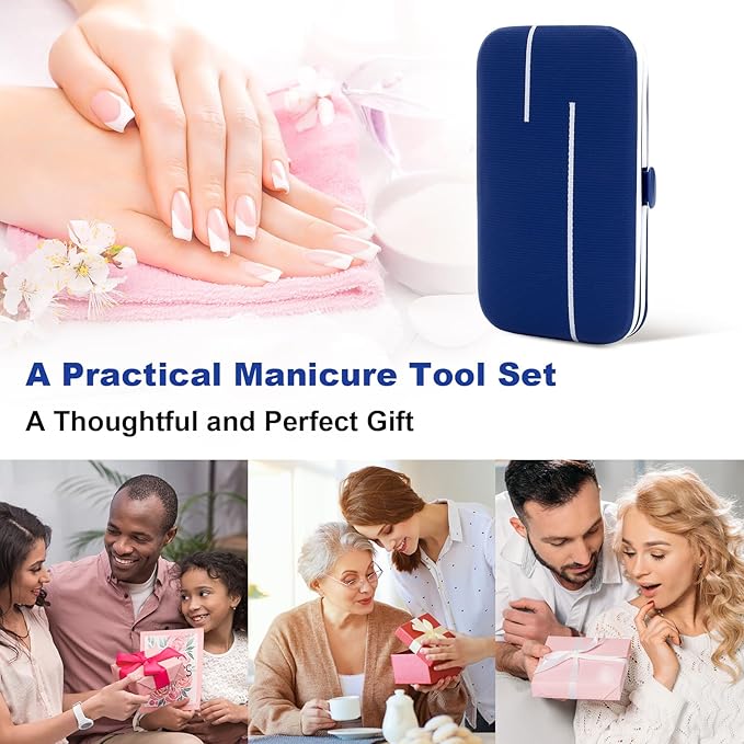 Manicure Set-Stainless Steel Nail Care Set-Professional 7 in 1 Ingrown Toenail Clipper Grooming Tool-Pedicure Kit & Toe Nail Cutter-Thick Nail Scissors Toiletries with Cuticle Trimmer (Blue)