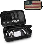 Vintage USA Flag Print Large Electronics Organizer - Travel Case, Cord Organizer, Accessories for Women