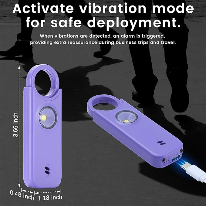TIPSEAN Personal Safety Alarm - 135dB Ultra Loud Siren with LED Strobe Light, USB-C Rechargeable, Compact Keychain Alarm for Women/Men, Emergency Flashlight & Vibration Alert(Purple)