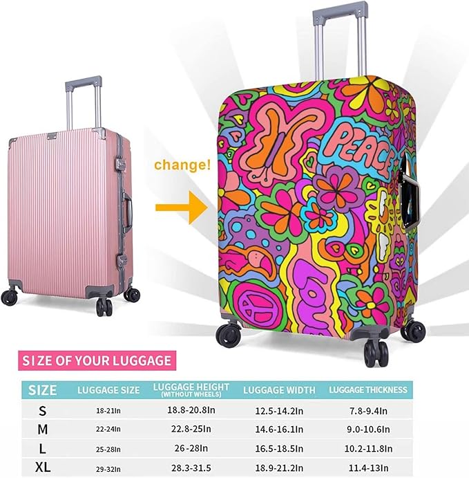 Travel Luggage Cover Suitcase Protector, Peace Sign Psychedelics Trippy Washable Elastic Stretchy Anti-scratch Travel Luggage Sleeve with Concealed Zipper for Wheeled Suitcase Fits 18-21 Inch Luggage