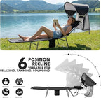 Backpack Beach Tanning Lounge Chair with Canopy Shade Face Hole Padded Adjustable Washable, 6 Position Layout Chair for Outside Sunbathing Poolside Lawn, UPF 50+ Wind-Resistant Sun Shade, Patented