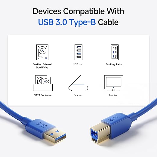 Cable Matters 5Gbps Long USB 3.0 Cable - 15ft, USB A to B Cable, USB3 Cord with Type-B 3.0 Connector for Hard Drive Enclosure/Built-in Hub and More, Blue