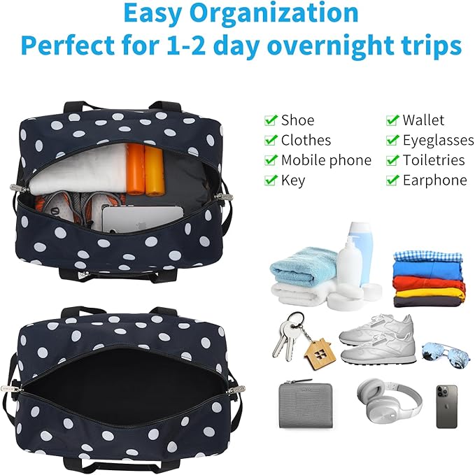 Apenze Small Gym Bag 14 inch lightweight Carry On Mini Duffel Bag for Travel Sport - Polka Dot Blue