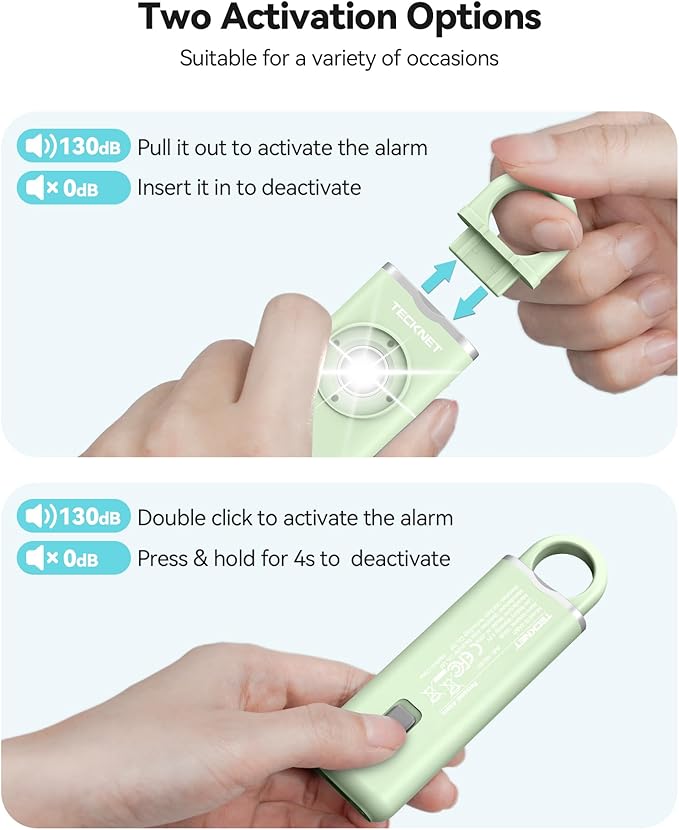 TECKNET Rechargeable Personal Safety Alarm for Women, 130dB Self Defense Keychain Alarm with SOS Strobe Light, Low Battery Notice, Personal Alarm Loud Siren Safety Keychain for Girls Kids Elderly