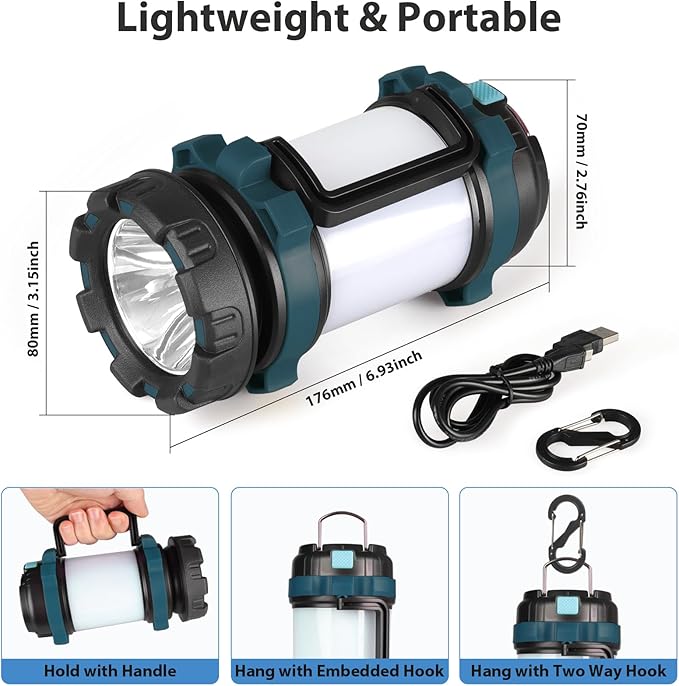 BOBKID 2 Pack Camping Lantern, Outdoor LED Camping Light, Rechargeable Flashlights with 1000LM, 6 Modes, IPX5 Waterproof Portable Emergency Camp Light for Hurricane Survival - Blue