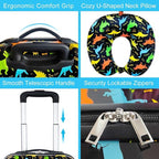 2Pcs Kids Suitcase Set, 16.5" Hardside Boys Travel Luggage with Spinner Wheels, Dinosaur Carry on Rolling Luggage Airline Approved (Black)