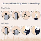 Shacke Hidden Travel 2 in 1 Belt Wallet Black Neck/Belt Hybrid Wallet w/RFID Blocker - Neck Pouch Passport Holder