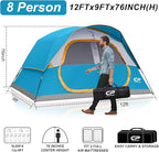 CAMPROS CP Upgraded 6/8 Person Camping Tents, Waterproof Windproof Family Tent with Larger Mesh Windows & Door, Double Layer, Easy Set Up, All-Season Dome Tent with Top Rainfly & Carry Bag