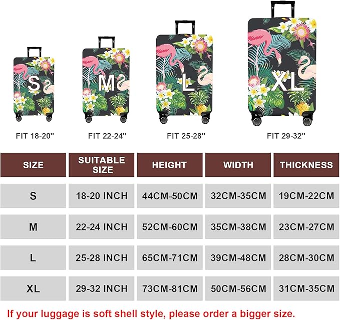 WUJIAONIAO Travel Luggage Cover Baggage Suitcase Cover Protector Skins 18-32 Inch (Flower flamingo, XL (for 29-32 inch luggage))