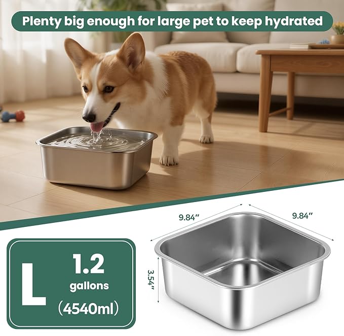 ZPUFAW 1.2 Gallons Dog Water Bowl, Stainless Steel Large Capacity Durable Dog Water and Food Bowl, Suitable as Outdoor Dog Travel Bowl