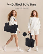 LOVEVOOK Puffer Tote Bag for Women, V-Quilted Puffy Teacher Tote Nurse Bag, Large Shoulder Laptop Purse for Work Travel Gym