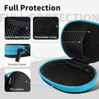for Earbuds Carrying Case, Small Oval Storage Cases, Tech Pouch, Portable Storage Earbud Pouch Bag for Earbuds, in-Ear Headphones, Earphones, Headsets, Hearing Aids, USB Charging Cable, Blue