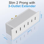 2 Prong Power Strip 3-Outlet Extender, 2-Prong to 2-Prong Triple Outlet Converter, Multi Plug Outlet Adapter, Wall Tap, Travel Essentials, Polarized, ETL Listed, for Home, Office, School