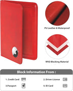 Stouchi AirTag Passport Holder, Simple Passport Holder with Airtag Slot, RFID Passport Wallet Cover for Women, Family Leather Passport Protector Case, Anti-Lost Travel Accessories, Red