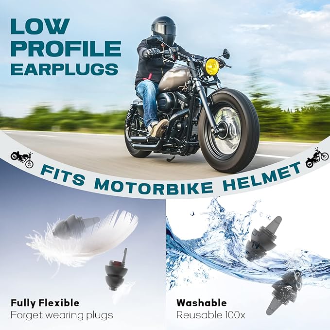 Motorcycle Ear Plugs for Wind Noise Reduction, 2 Pairs Reusable Motorcycle Accessories - Moto Earplugs, Soft Comfortable Hearing Protection for Motorbike, Touring, Racing, Riding - 25dB, Biker Gifts