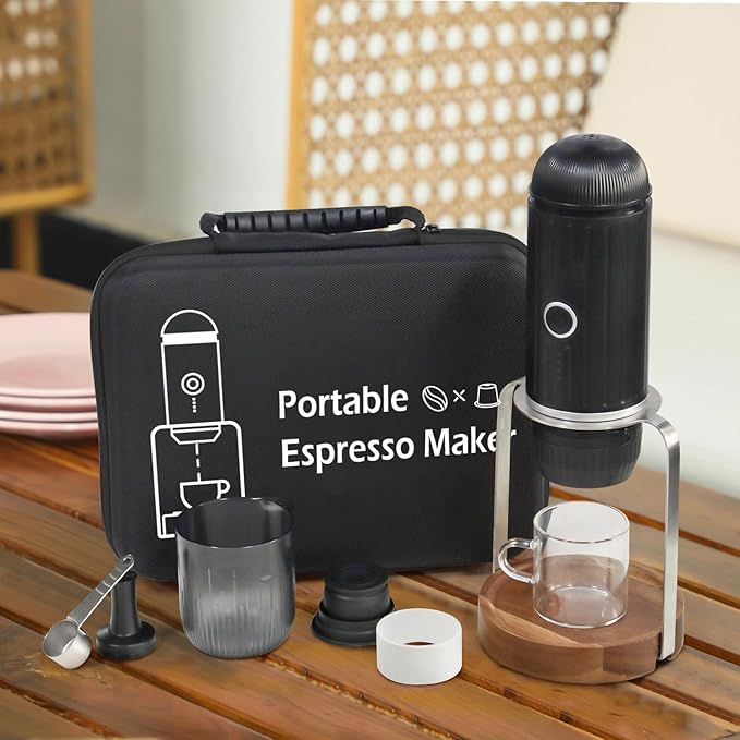 Portable Espresso Coffee Maker, Travel Coffee Maker for Camping, 2-in-1 Self-Heating Electric Espresso Maker, USB-C,Ground Coffee & Capsule (Ns&DG) Camping,RV, Hiking, Office