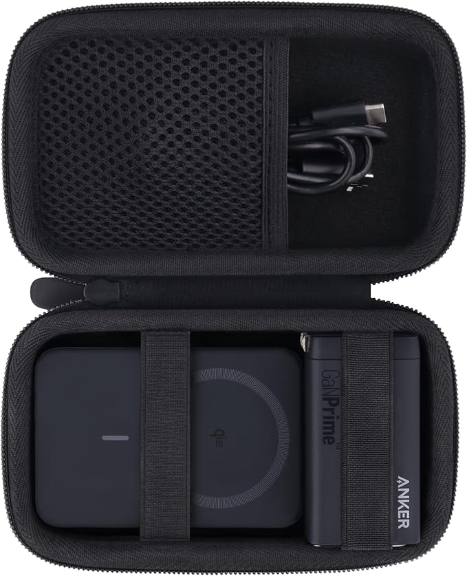 co2CREA for Anker Nano 5,000mAh Ultra-Slim / 10,000mAh MagGo Power Bank, Hard Travel Case Compatible with Anker A1665 A1664 Slim Magnetic Charger, Case Only (Black Case)