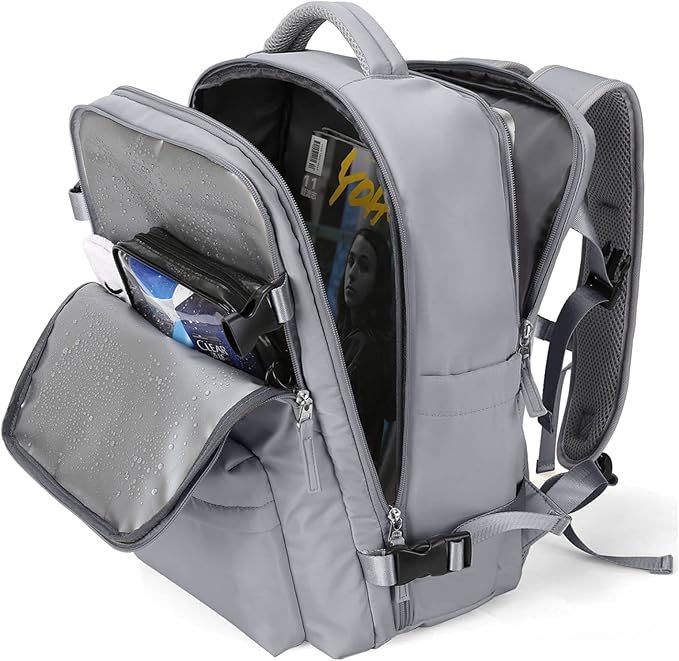 WONHOX Large Travel Backpack Women, Carry On Backpack,Hiking Backpack Waterproof Outdoor Sports Rucksack Casual Daypack with USB Charging Port Shoes Compartment, Grey