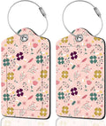 2Pack Luggage Tags for Suitcases, Cute Unique Pu Leather Cruise Luggage Tag with Privacy Cover ID Label Address Card and Metal Ring Suitable for Women Men Kids Travel Bag Yellow and green floral print