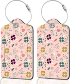 2Pack Luggage Tags for Suitcases, Cute Unique Pu Leather Cruise Luggage Tag with Privacy Cover ID Label Address Card and Metal Ring Suitable for Women Men Kids Travel Bag Yellow and green floral print