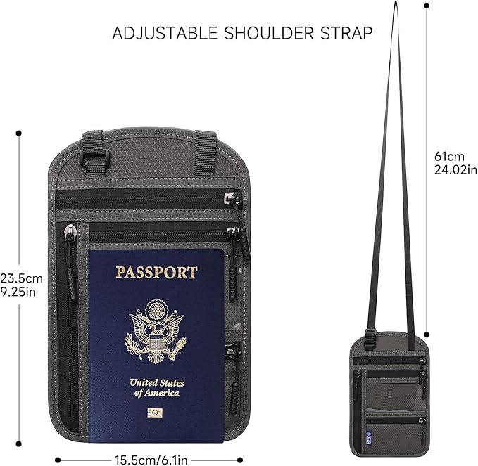 Neck Wallet,Travel for Passport Holder Neck Pouch Wallet RFID Blocking Men Women with Adjustable Neck Strap