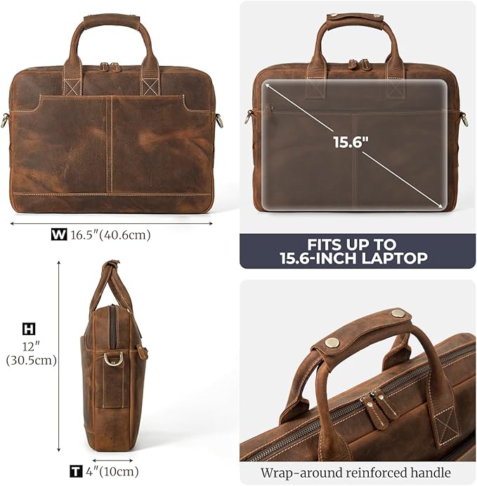 Augus Vintage Leather Briefcase for Men 15.6 Inch Laptop Computer Bag Retro Messenger Crossbody Shoulder Bag | Vintage Leather