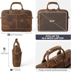 Augus Vintage Leather Briefcase for Men 15.6 Inch Laptop Computer Bag Retro Messenger Crossbody Shoulder Bag | Vintage Leather