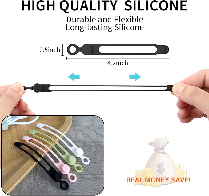 UMUST 20pcs Silicone Cable Ties,Reusable Cable Management Organizer, Wire Ties，Travel Cord Ties，Cord Organizer for Bundling Cable Cords in Home,Office,Kitchen,School(White Black)