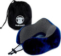 Memory Foam Travel Pillow, Neck Pillow with 360-Degree Head Support, Comfortable and Lightweight, Ideal for Sleeping on Airplane, Car, Train, Bus and Home Use, Comes with Storage Bag (Blue)