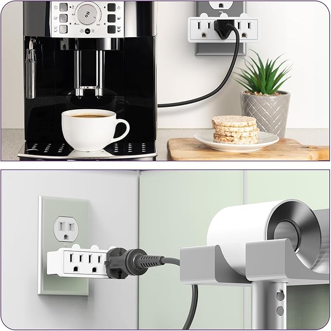 Fosmon 3 Outlet Adapter, 3 Way Rotating Outlet Plug Adapter, Swivel Plug Outlet 90 Degree Right Angle Plug Adapter, Three Way Rotating Electrical Outlet Wall Extender Indoor, 3-Prong, Grounded