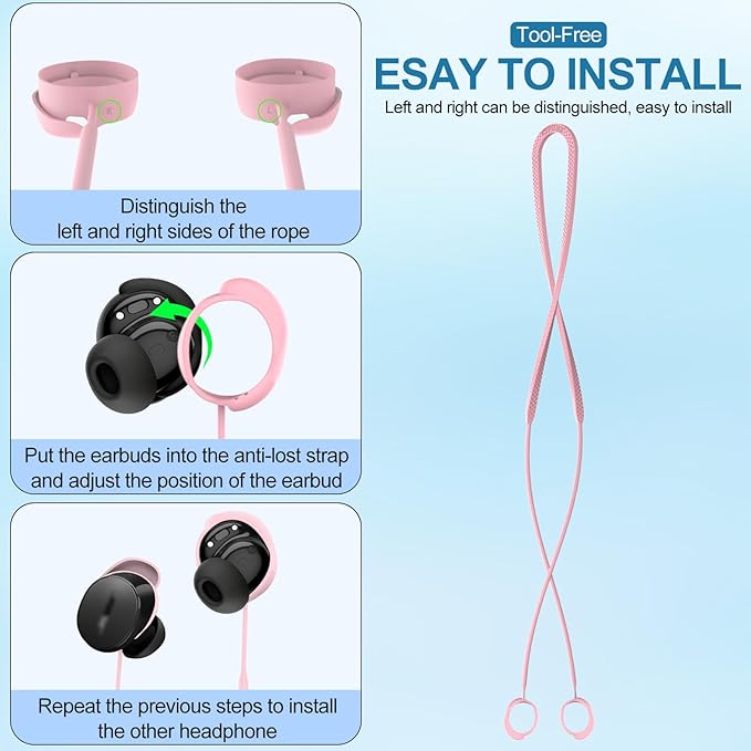 PUCGUE Anti-Lost Strap Compatible with Bose New QuietComfort Earbuds 2024, Silicone Sports Lanyard for Bose New QC Earbuds