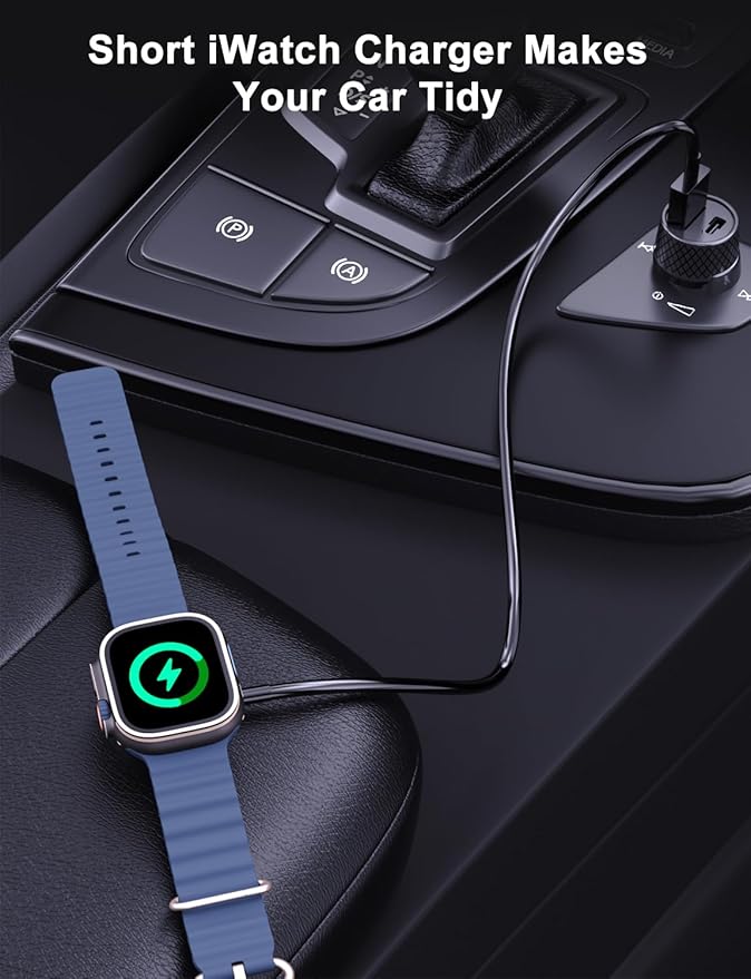 2Pack Short for Apple Watch Charger USB Magnetic Wireless Fast iWatch Charger Portable for Car Compatible with iWatch Ultra/Series 9/8/7/6/SE/SE2/5/4/3/2/1-[1FT/Black]