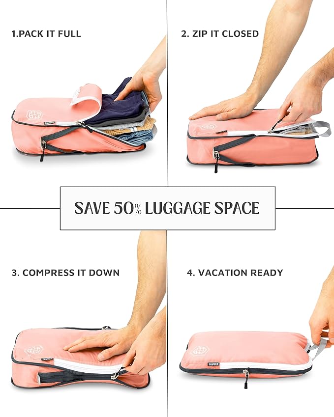 Compression Packing Cubes for Travel, 6-Piece Lightweight Packing Cubes Set for Carry-On Luggage & Backpacks – TRIPPED Travel Gear (Coral Bloom)