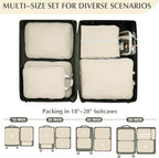 Gonex Compression Packing Cubes, 6pcs Expandable Storage Travel Luggage Bags Organizers with Shoe Bag, Clear Toiletry Bag (Cream)