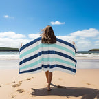 COTTON CRAFT Oversized Beach Towel - 2 Pack 35 x 70 inches XL Beach Towel - 100% Cotton Velour - Big & Huge - Thick Plush 450 GSM Super Soft Luxury Towel - Pool Picnic Bath - Cabana Stripe Blue