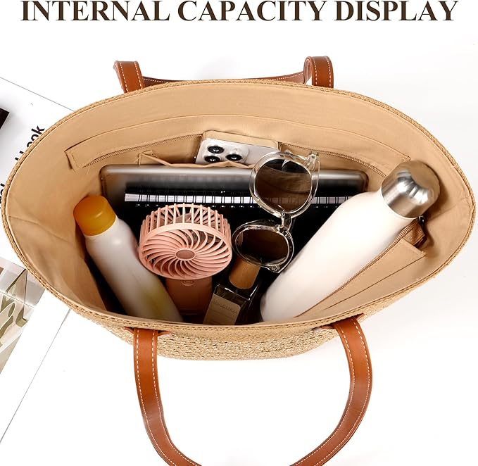 Trifabricy Beach Bags for Women, Large Beach Bag, Woven Straw Tote Bags Waterproof, Weaving Swim Shopping Travel Bag
