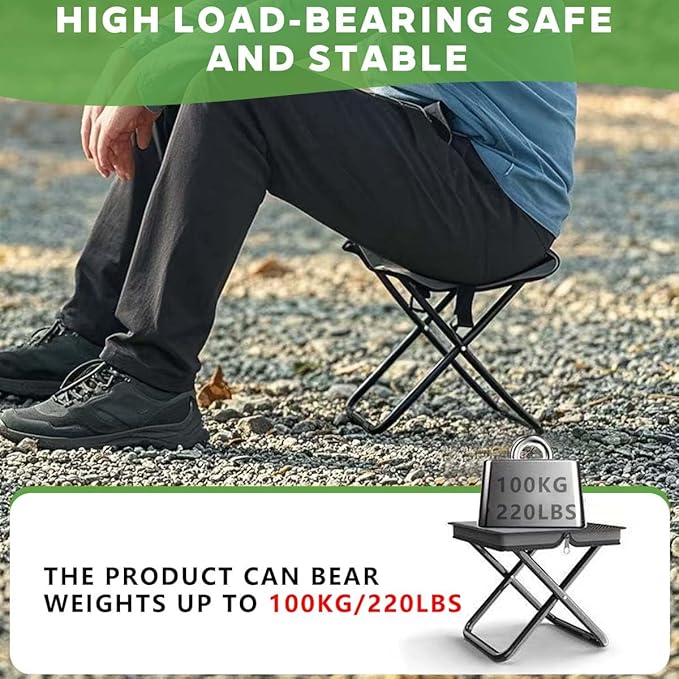 Portable Ultralight Travel Stool Camping Chair Fishing Stool - Gray Carbon Steel and Keychain, Handbag Style Pocket Foldable