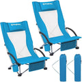 KingCamp Low Beach Chair, High Back Folding Camping Chair for Adults, Oversized Breathable Mesh Seat, 300lbs Heavy Duty Portable Chair with Cup Holder & Storage Pockets for Beach, Outdoor