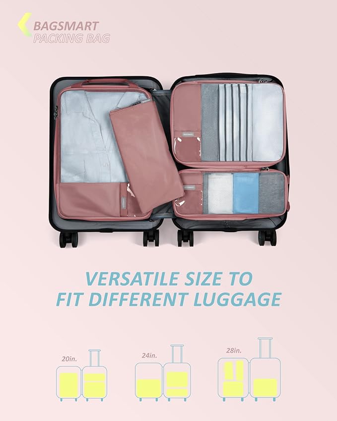 BAGSMART 6 Set /4 Set/2 Set Compression Packing Cubes for Travel, Lightweight Luggage Organizer Bags, Durable Space Saver Bags Travel Essentials