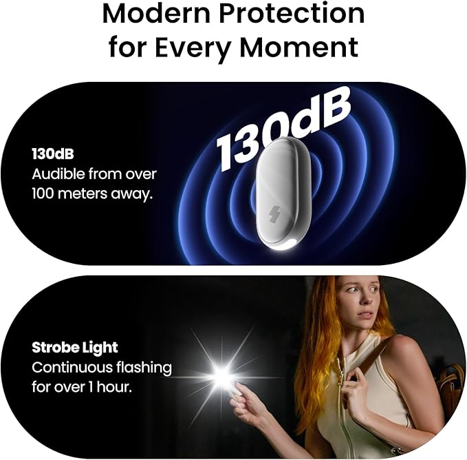SwitchBot 130 dB Personal Safety Alarm for Women with Apple Find My APP, Extra-Loud Siren & Strobe Light, Waterproof Self Defense Keychain for Women, College Girls and Kids (White)