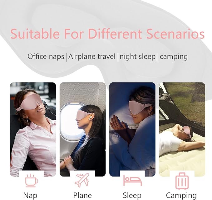 Sleep Mask 3D Eye Mask for Sleeping 100% Light Blocking Eye Covers with Adjustable Strap Night Blindfold for Women Memory Foam Light Pink