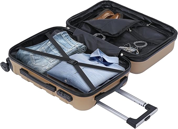 SUPER DEAL 21 Inch Expandable Suitcase Hardside Carry On Travel Luggage with Spinner Wheels Height Adjustable Handle, Champagne